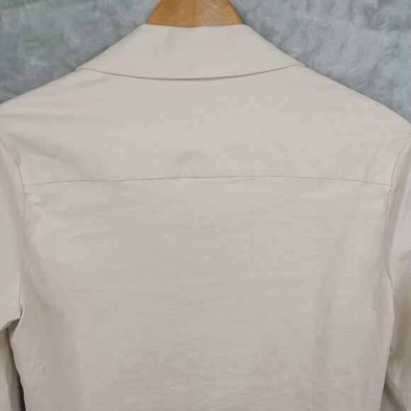 Preston & York Linen Blend Blouse Women M Beige Button Tie Front Capsule Long Sl - Picture 10 of 13